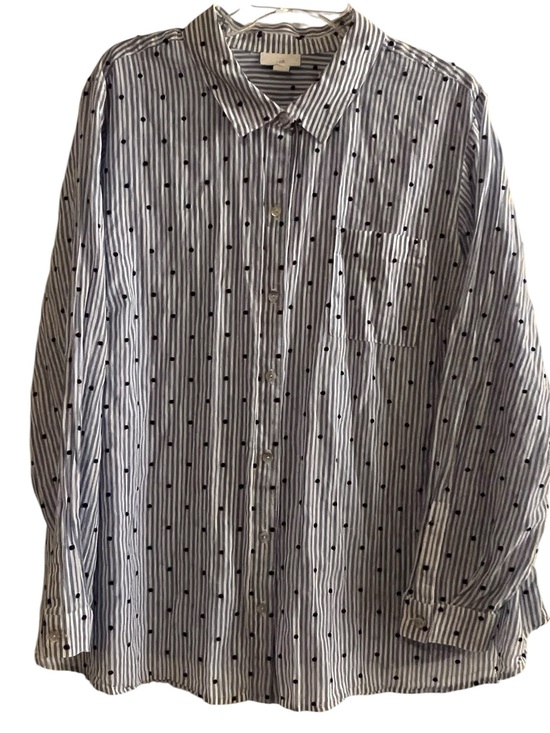 J. Jill Tops - J.Jill Blue White Stripe Dot Button-Down Shirt 2X 100% Cotton
